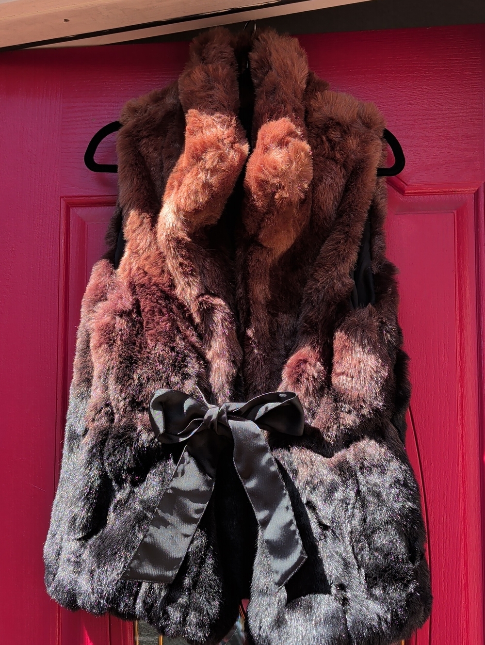 NWOT Steve Madden - Faux Fur Ombre Vest with Satin Bow